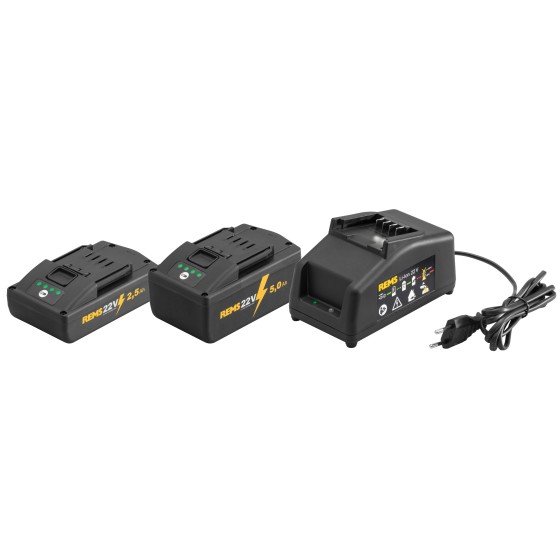 Rems 571059 R220 Power-Pack 22V Battery Set 1x 22V 2.5Ah + 1x 5.0Ah and quick charger